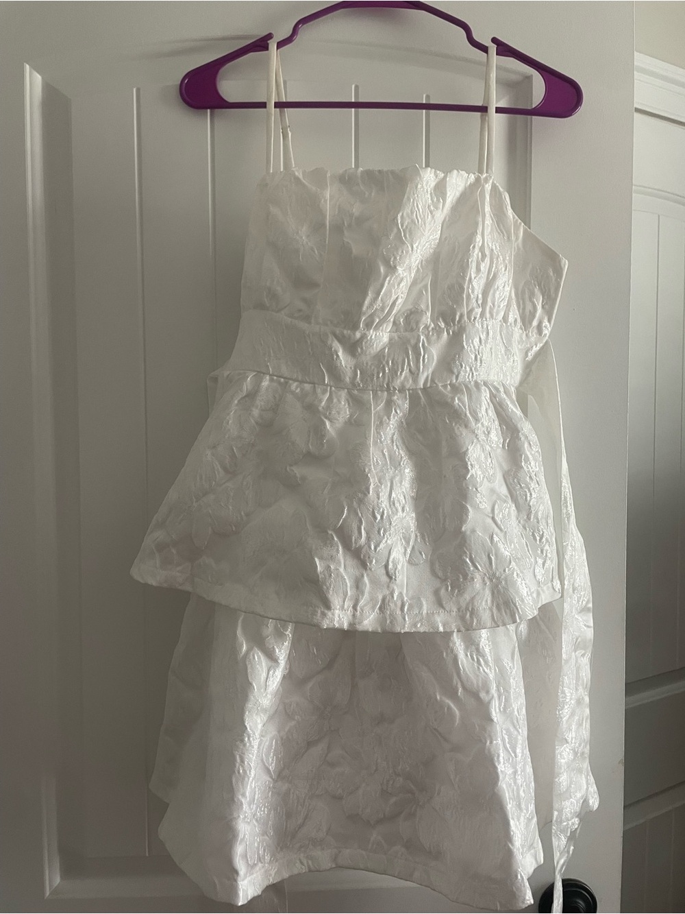 Not LoveShackFancy White Textured Tiered Mini Dress